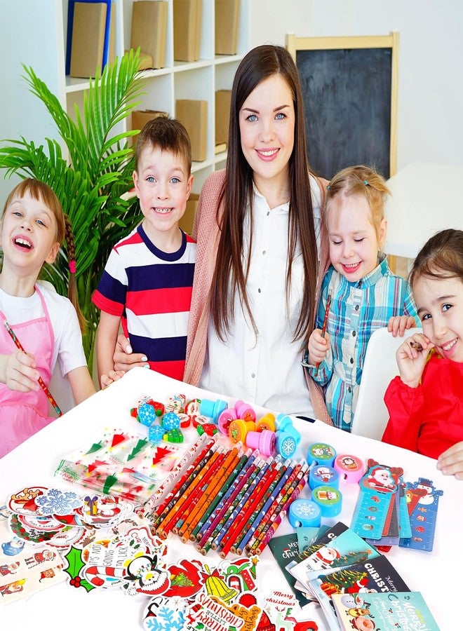 Atonofun 242 Pcs Christmas Party Favors, Christmas School Stationery Set Xmas Classrooms Reward Prizes for Kids Notebooks Stickers Stamps Rulers Pencils Sharpener Erasers for Goodie Bag Fillers - Image 4